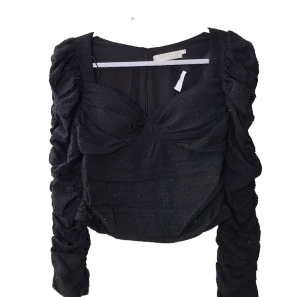 ASTR The Label Caldwell Black Sweetheart Neckline Blouse Sz L NWT Puff Sleeve
